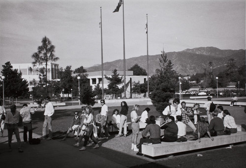 Students in campus quad, Citrus College, 1980s