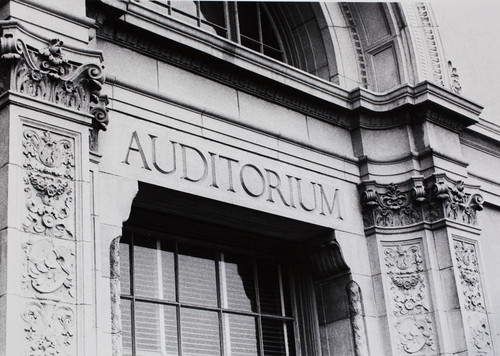 View of the front upper entrance detail of the Citrus Auditorium