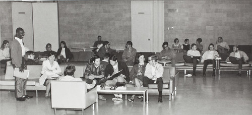 Students gather in the lounge, Student Center, 1968-69