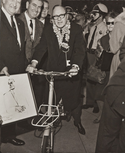 Jack Benny presented bicycle, 1965