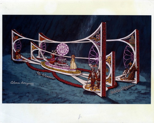 Design drawing of "Holiday Californiana" parade float