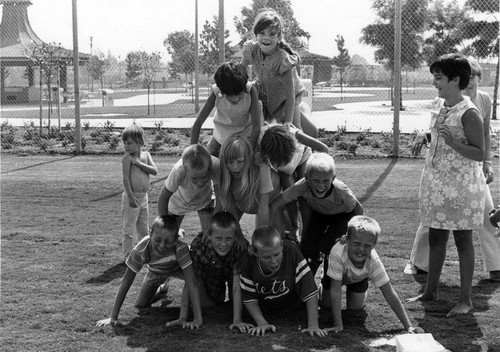 Children forming a human pyramid