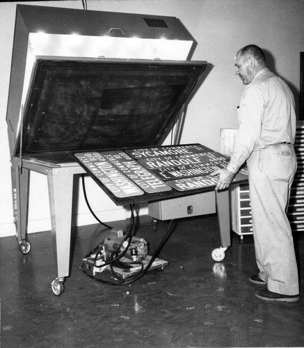 Man making Commerce street signs