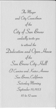 Invitation to Dedication of City Hall, September 19, 1953