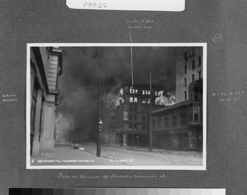 Fire at corner of Second & Mission Sts. [caption on print: Sansome St.]