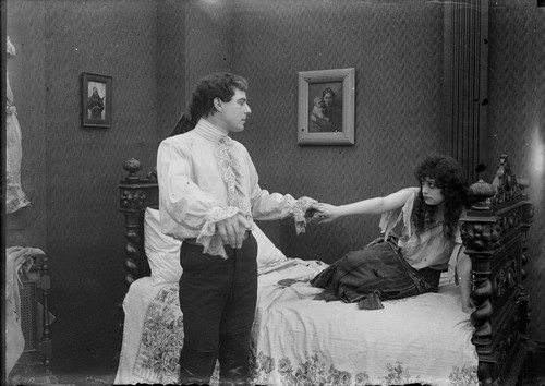 Beatriz Michelena as Mignon, and House Peters as Wilhelm Meister, in the California Motion Picture Corporation production of Mignon, San Rafael, 1914 [photograph]