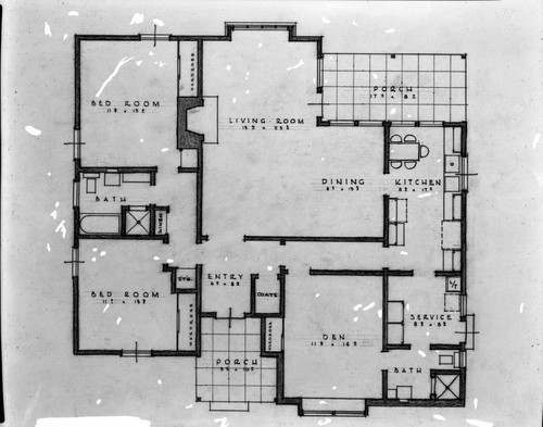 Architectural drawing of a two bedroom home