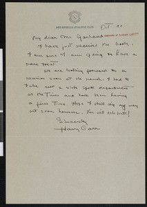 Harry Carr, letter, 1934-10-30, to Hamlin Garland
