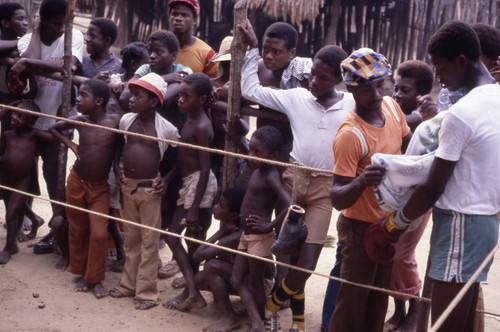 Children standing behind boxing ring, San Basilio de Palenque, 1976