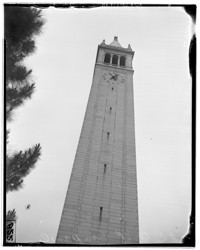Rox D. Penlon cleaning hands on clock of Sather Tower, UC Berkeley