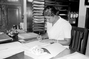 Danish Bangladesh Leprosy Mission/DBLM, 1989. Office work at Nilphamari Hospital