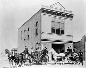 Fire station at Spring Street and Ninth Street, Los Angeles, ca.1887