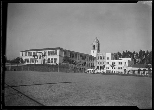 Exterior view of an unidentified building (school?), California