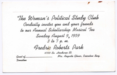 Woman's Political Study Club annual scholarship tea invitation