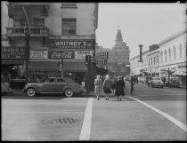 Corner of South First and San Antonio, with City Hall in background, c. 1948