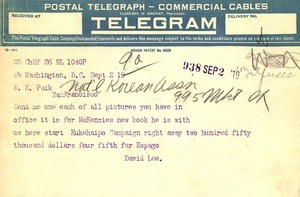 Telegrams to the Korean National Associatio (San Francisco), September-December 1919