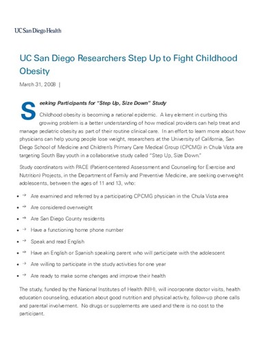 UC San Diego Researchers Step Up to Fight Childhood Obesity