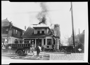 House on fire with lettering, 1330 South Los Angeles Street, Los Angeles, CA, 1930