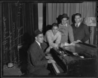 Harry Shuford, Art Johnson, John Sprague, and John Stuffleborne enjoy a song in their spare time, Pasadena, 1935