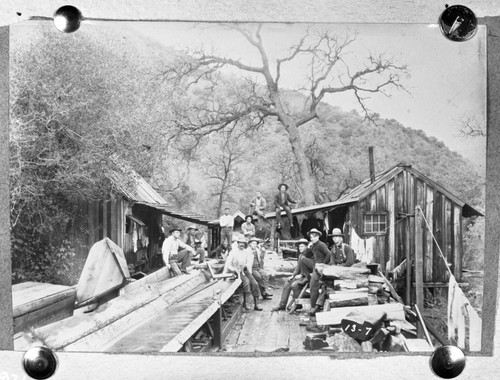 Lower Camp, Converse Basin, Logging, Tie yard #13-7 where boards were tied together, two men lived here, Mr. Stock in picture