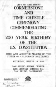 Cornerstone and Time Capsule Ceremony Commemorating the 200 Year Birthday of the U.S. Constitution, August 29, 1987