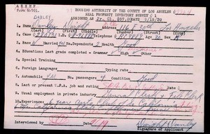 WPA household census employee document for Dwight Danley, Los Angeles