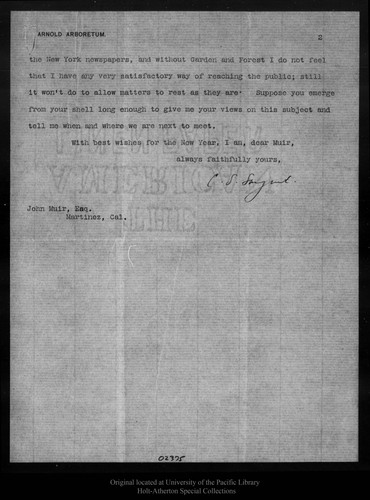 Letter from C[harles] S[prague] Sargent to John Muir, 1897 Dec 24