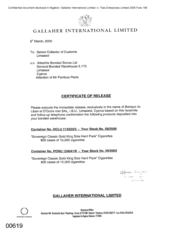 [Letter from Gallaher International Limited regarding certificate of release]