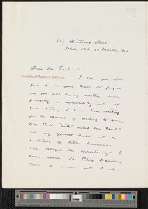 Brand Whitlock, letter, 1909-03-26, to Hamlin Garland