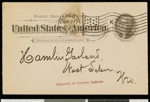 Henry Blake Fuller, postcard, 1896-05-26, to Hamlin Garland
