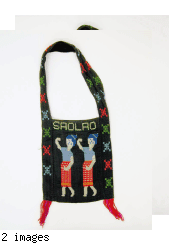 Handmade shoulder bag with images of Lao women and the USA eagle and flag