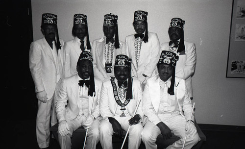 Al Koran members posing for a group portrait, Los Angeles, 1985