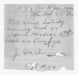 Telegram from J. M. Inman to Big Pine Reparations Association