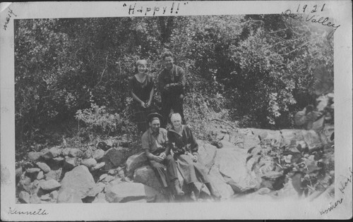 Ruth, Kenneth, Homer Briner and Hazel on rocks at Deer Valley