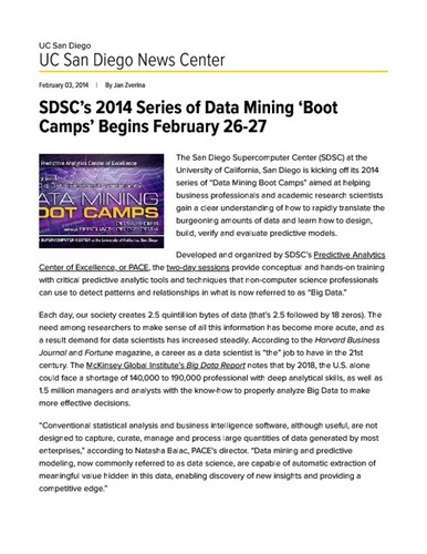 SDSC’s 2014 Series of Data Mining ‘Boot Camps’ Begins February 26-27