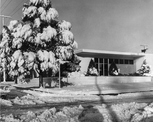 The Banning Public Library after snowfall