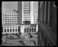 View of construction on Los Angeles City Hall as seen from building across the street, Los Angeles, 1928