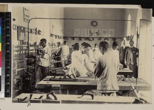 Students and staff in workshop of High School, Antananarivo, Madagascar, ca. 1900