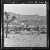 Western Hills Estates development office surrounded by new homes in Yucca Valley, Calif., 1961