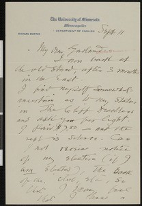 Richard Burton, letter, to Hamlin Garland