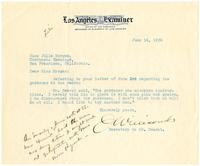 Letter from Joseph Willicombe to Julia Morgan, June 16, 1926