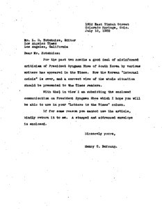 Henry DeYoung correspondence 1952 from July