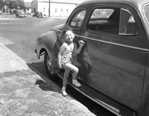 Toddler at car, Los Angeles