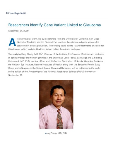 Researchers Identify Gene Variant Linked to Glaucoma