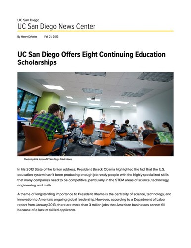 UC San Diego Offers Eight Continuing Education Scholarships