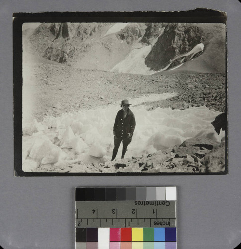 Grace Burke Hubble standing by snow at Mount Dana, California