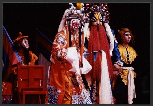 Hong Kong troupe portrays the monkey king Sun Wu-kung debating with his celestial enemy in San Francisco in the 1970s /