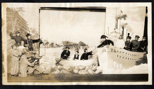 Escape of President Sun Yat-sen and his wife Soong Ching Ling from warlord troops in Canton, 1922, staged at the Great China Theatre /