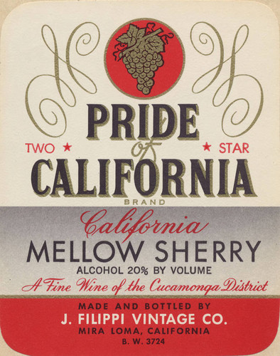 Filippi Winery wine label - Pride of California