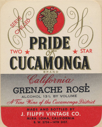 Filippi Winery wine label - Pride of Cucamonga